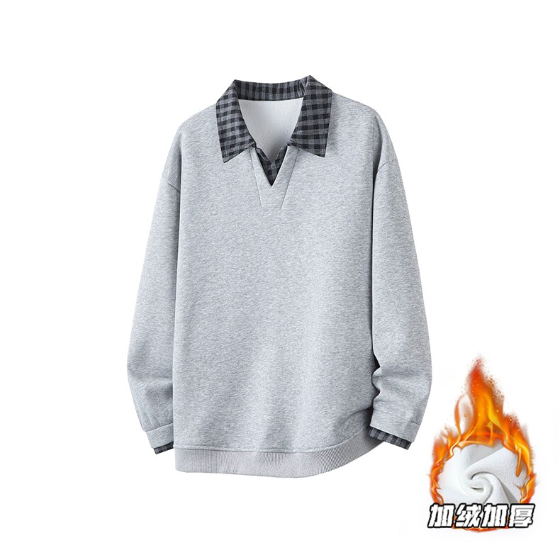 WY5562JR-P50特控98大码拼格子加绒加厚卫衣3D白底图,男装卫衣,电商D232