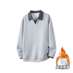 WY5562JR-P50特 控98 大码拼格子加绒加厚卫衣3D白底图图片