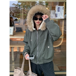 派克服羽绒棉服女仿兔毛大毛领连帽棉衣冬外套 MF2508图片