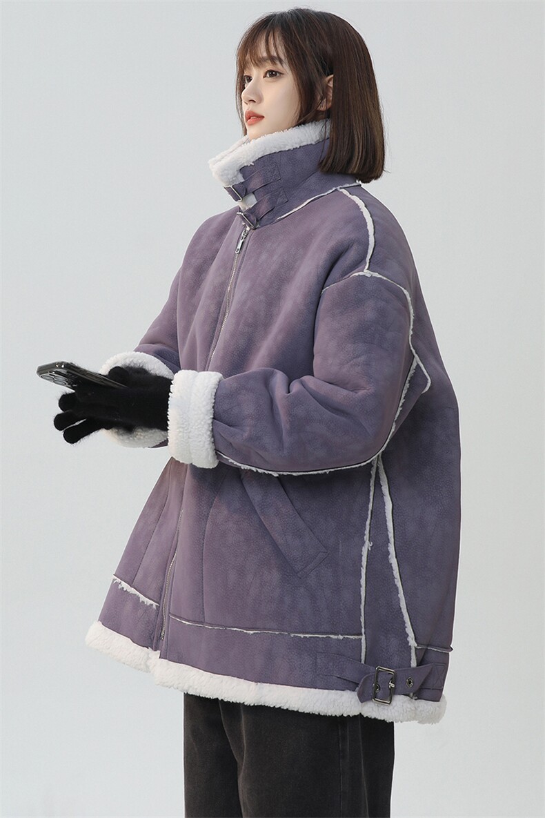 皮毛一体羊羔毛外套女冬季新款机车服夹克棉服225-2-Y208-P158,男装夹克,星座225-2