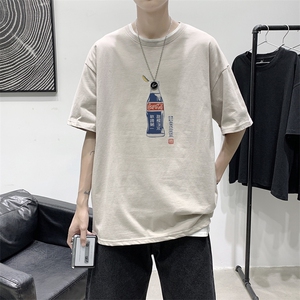 T1754P25 港风棉2023新款短袖T恤男可乐瓶印花青春休闲T恤图片