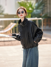 皮衣外套女春秋季2026新款小个子港风复古高级感皮夹克机车，女装皮衣，秀美人生