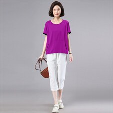 妈妈短袖T恤纯棉女大码薄2025中老年洋气夏季宽松遮肚子上衣显瘦，女装套装/套裙，奕阳依阁