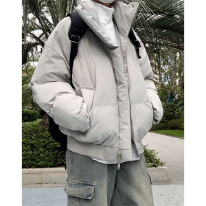 现货5W件冬季三防美式重磅硬挺boxy羽绒纯色立领棉衣外套加厚棉服图片