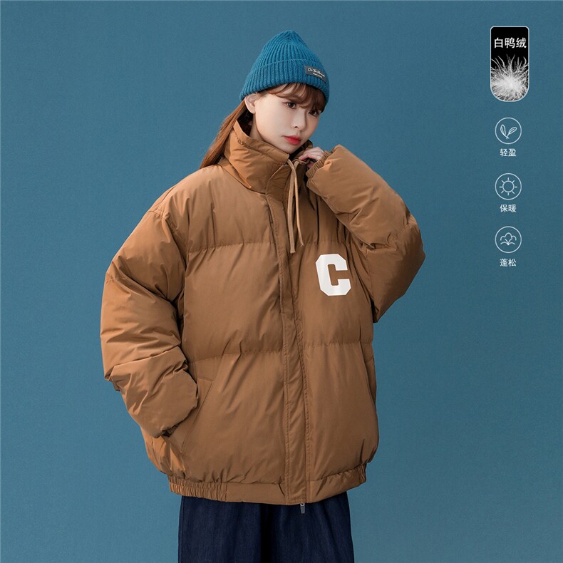 中性风字母印花休闲宽松白鸭绒立领羽绒服A268-YR228特批175控258，男装羽绒服，电商A268