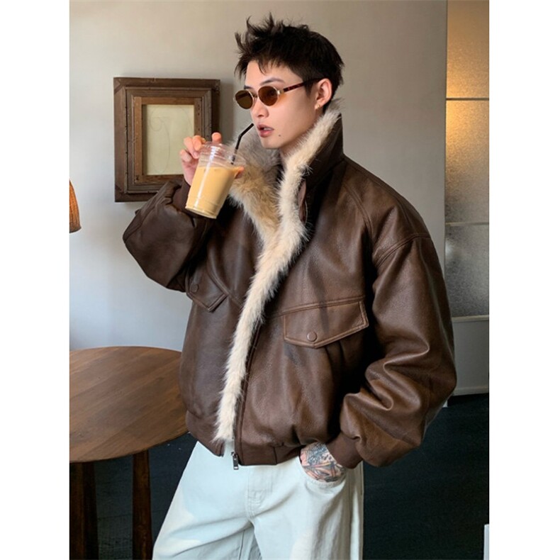 美式复古座山雕毛领品质感PU皮夹克街头宽松棉衣M5034，男装夹克，星座1116A（原606A-3）