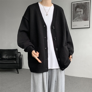 8XL-M大码V领开衫毛衣外套男日系复古宽松慵懒风针织衫KS002p55图片