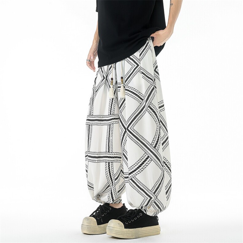 老钱风印花裤子轻薄垂感冰丝山本阔腿裤松弛感长裤504-K895-P50，男装休闲裤，星座504