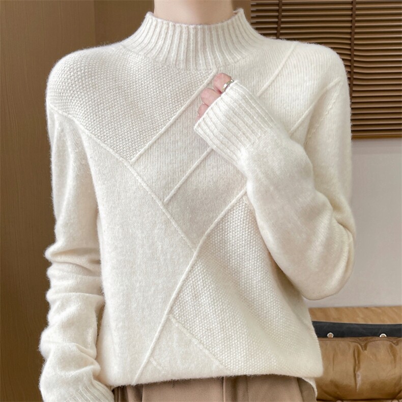 2025秋冬百搭时尚简约半高领长袖针织衫，女装羊毛衫，浙麦羊绒