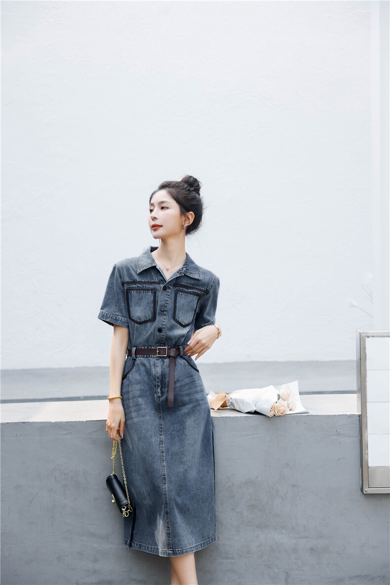 时尚牛仔连衣裙修身显瘦夏季必备单品,女装连衣裙,秋水欣儿