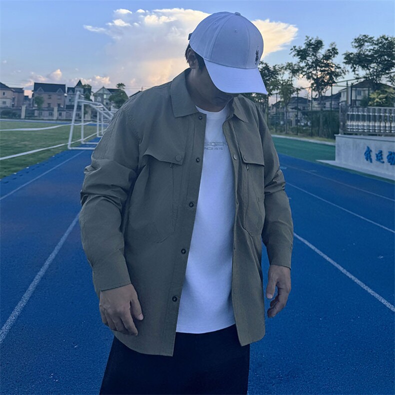 Y005衬衫大码夹克外套秋装休闲文艺中青年开衫多口袋薄款夹克外衣,男装衬衫,星座115A-3