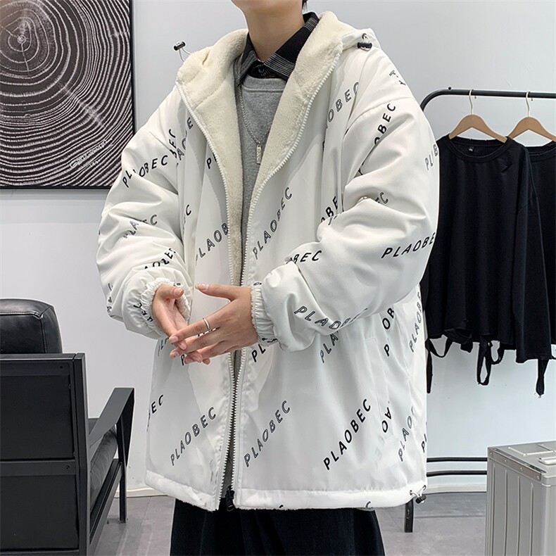 新款冬季加绒加厚棉衣羊羔绒连帽双面穿外套男MY102P95控价138图片