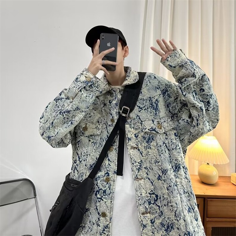 男秋季2022新款碎花长袖夹克外套F51P80图片