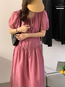 法式泡泡袖连衣裙夏季设计感小众温柔高级感图片