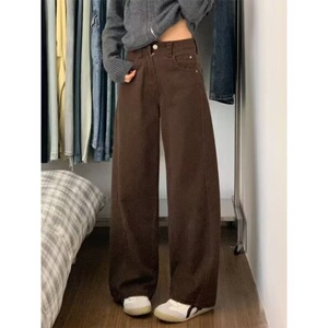 加绒加厚美式复古高街牛仔裤女保暖阔腿裤韩N07581-P43 加绒P50图片