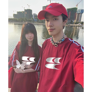 抖音得物高品质二开240克宽松纯棉美式潮牌三条杠织带短袖T恤图片