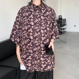 美式复古五分袖衬衣夏季新款高街潮牌短袖衬衫男 现货 W8225-P30图片