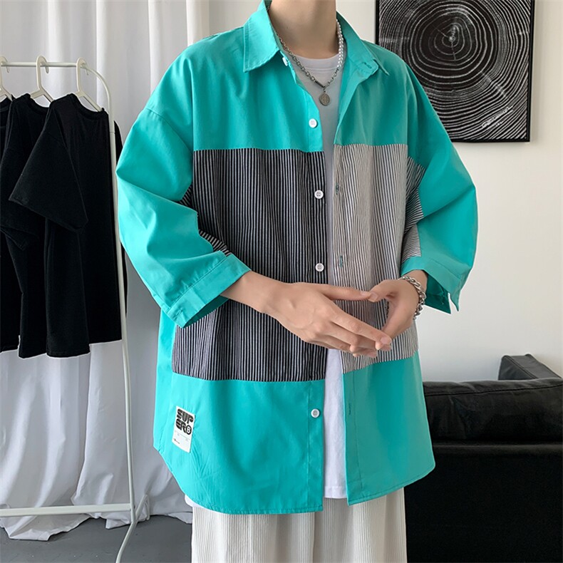 短袖衬衫夏季潮衬衣日系痞帅外套港风休闲上衣服A161-2-CT505-P45,男装T恤,电商A161-2