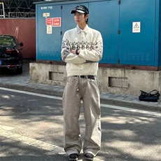 重磅秋冬装北极绒套头毛衣美式复古休闲慵懒风提花工艺针织衫外套，男装针织衫/毛衣，电商A486-1