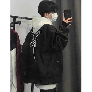 潮美式印花蜘蛛飞行棒球服拉链外套男女长袖立领上衣装 J16图片
