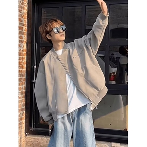 机车服pu皮衣外套男春秋季痞帅短款棒球服宽松飞行夹克 J065图片