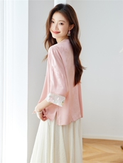 2025夏季新款新中式国风提花纽扣轻薄人丝中袖外套女显瘦防晒上衣，女装短外套，新依时派