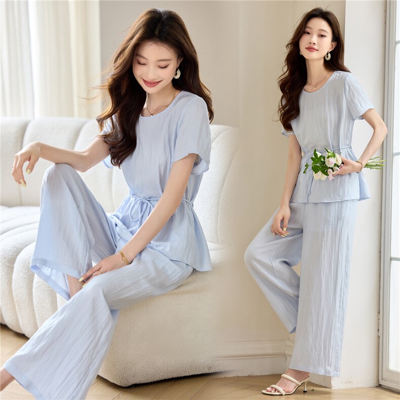 天丝亚麻套装女2026夏季新款高级感时尚休闲洋气减龄阔腿裤两件套，女装套装/套裙，简韵佳