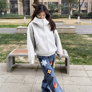 抖音得物高品质 25秋冬美式高街宽松结构防风高领连帽卫衣外套W60图片