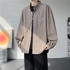 8XL-Mmiu系穿搭复古蓝格子衬衫男宽松纯棉长袖衬衣男CS540-P45，男装衬衫，电商D206-1