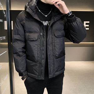 2025冬季店主风加厚连帽羽绒服白鸭绒纯色高级感外套YR8035-P200图片