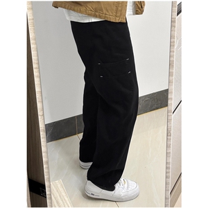 双膝伐木裤男生穿搭高级感杏色裤子直筒宽松休闲工装裤夏 KD43图片