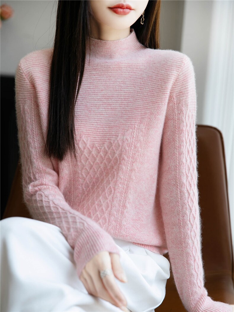 秋冬新款羊毛衫女半高领加厚扭花长袖毛衣韩版羊绒衫内搭打底衫,女装羊毛衫,暖绒情旗舰店