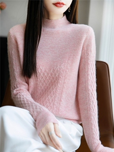 秋冬新款羊毛衫女半高领加厚扭花长袖毛衣韩版羊绒衫内搭打底衫图片