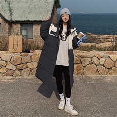 冬装撞色加厚中长款面包服棉服，女装棉衣/棉服，菡迪欧娜