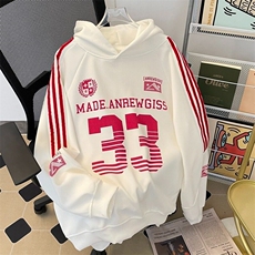 美式复古球衣风33号数字连帽卫衣男女ins春冬宽松上衣WB392-P52，男装卫衣，星座412-3