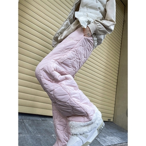 重磅冬季加棉防水拼接羊羔绒棉裤男女款纯色菱格刺绣夹棉保暖裤子图片