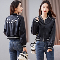 欧货皮衣外套女机车服短款上衣2023秋季新款pu皮棒球服夹克潮ins，女装皮衣，江南女神