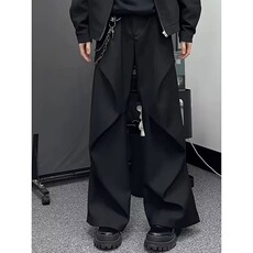 高街褶皱黑色弯刀哈伦休闲裤男装宽松工装直筒微喇拖地长裤高级感，男装工装外套，星座506A