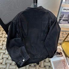 美式高街垫肩牛仔外套男短款春秋cleanfit廓形夹克小众立领棒球服，男装夹克，星座1109-3