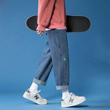 秋冬韩版复古牛仔裤港味街头潮流宽松直筒牛仔裤男女，男装休闲裤，电商A102B