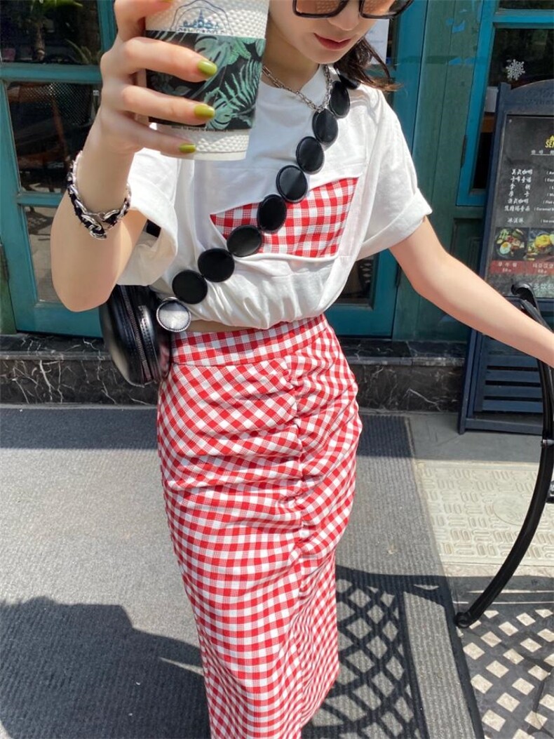 格子半裙?拼格T高级感十足，女装半身裙，Alissa Lin