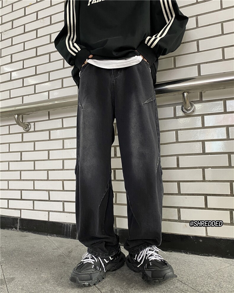 2024春季新款美式高街水洗复古褶皱牛仔裤B315-K23525-P65控78,男装牛仔裤,电商B315