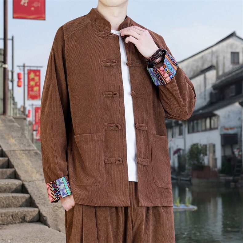 男士外套灯芯绒夹克盘扣立领唐装风XZ1512-2502单夹克-P80,男装夹克,星座1512