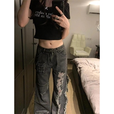【网图】乞丐破洞牛仔裤男女款美式vibe工装裤子Y9200WW-特P55，男装牛仔裤，星座1007（原301D）