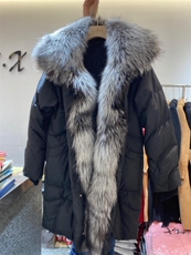 洋气富贵门襟银狐大毛领长款皮草羽绒服，女装皮草，L·H·X