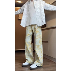 1506-1/KK11001/P40黄色满印提花牛仔裤男款春秋美式高街裤子百搭，男装牛仔裤，星座1506-1