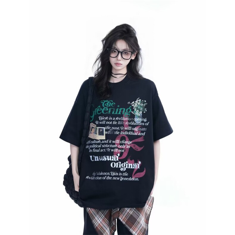 纯棉240克日系新款潮流慵懒美式复古潮涂鸦字母印花短袖T流行，男装T恤，星座516A