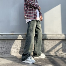 复古做旧微喇牛仔裤男2024冬季新款潮牌废土风宽松直筒裤N782，男装牛仔裤，星座1116A-1（原606A）