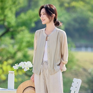 2026年夏季文艺风女宽松亲肤透气常规长袖外套图片