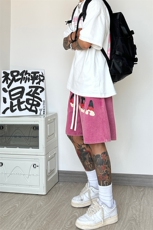 港风纯棉320G重磅水洗做旧印花短裤A014-DY2370-P50控68，男装牛仔裤，电商A014